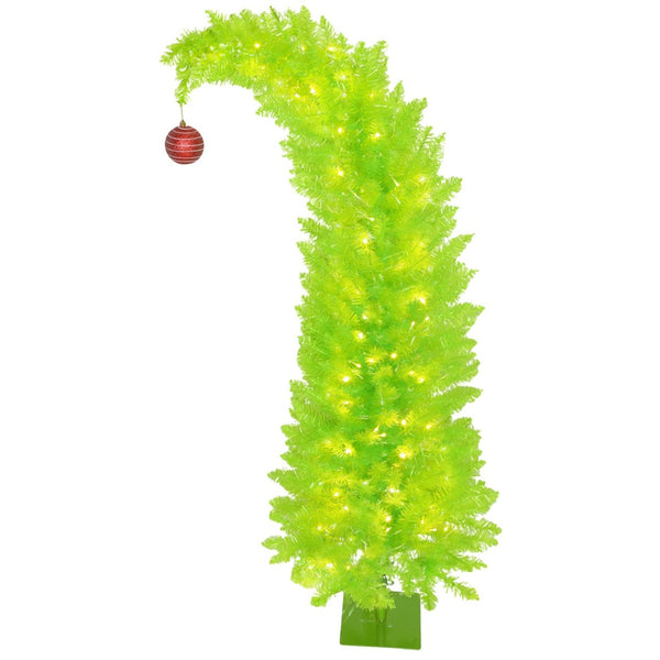 English Elm 5 Ft Slim Pencil Artificial Christmas Tree Pre-lit Warm White Leds Whimsical Bent Top T3971P400538