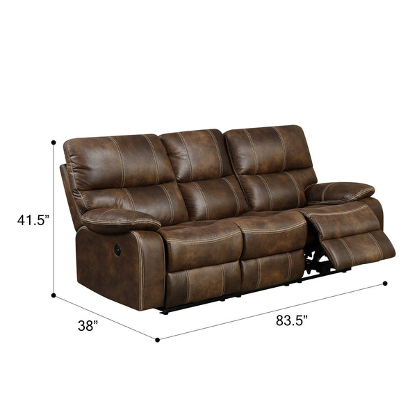 English Elm Wallace & Bay - Brown Reclining Sofa with USB Charging, Hidden Storage, Soft-Close Console & Removable Cup Holders B361P384485