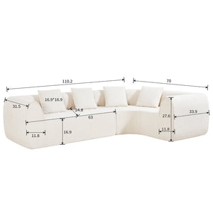 English Elm 110" Curved Modular Sectional Sofa Low Profile Foam Cushions for Contemporary Living White N767P366011W