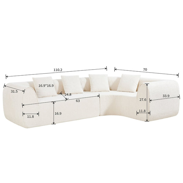 English Elm 110" Curved Modular Sectional Sofa Low Profile Foam Cushions for Contemporary Living White N767P366011W