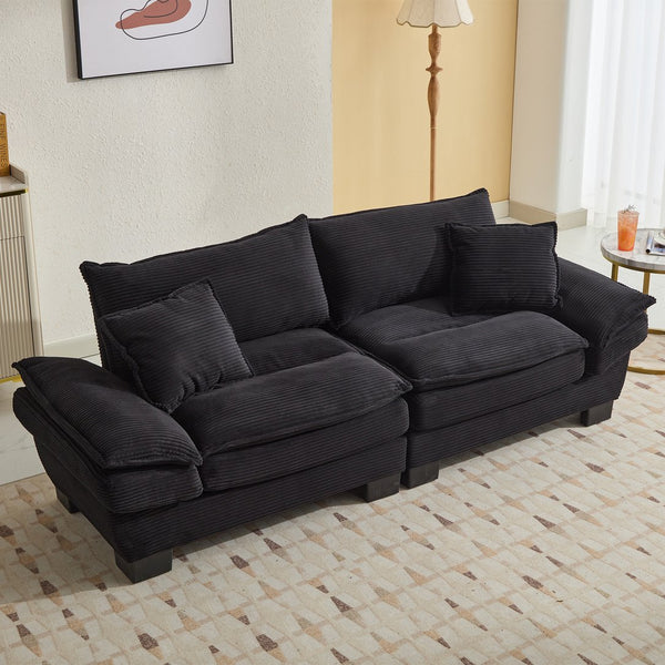 English Elm Corduroy Stylish Sleeper Sofa Loveseat with Dual-Layer Cushions & Two Support Pillows, Sturdy Frame Black W676P184130