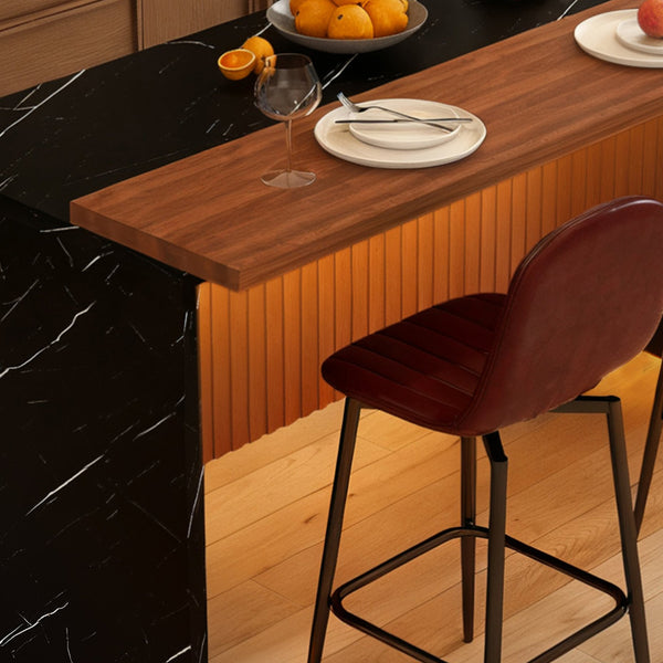 English Elm 63-Inch Modern Kitchen Island Set With 4 Bar Stools, Black Marble Surface & Led Lighting For Dining W2699S00067