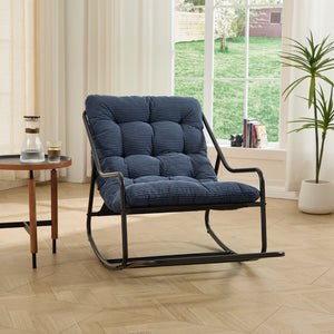 English Elm Outdoor Steel Frame Rocking Chair with Corduroy Cushion for Patio or Reading Nook W640P443544