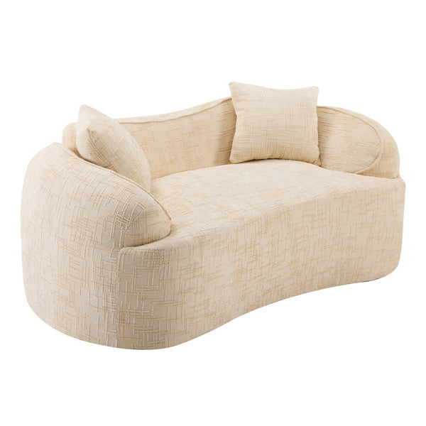 English Elm Beige Curved Two-Person Sofa with Chenille Fabric, Foam+Spring Support, 2 Pillows, Space-Saving Design W3612P350752