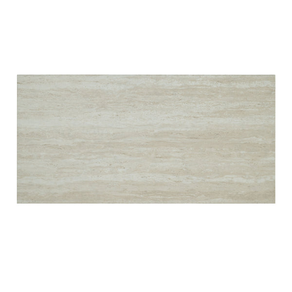 English Elm Two-Tone Travertine Top 3pc Dining Set with Biscuit-Tufted Beige Stools, Black/Gray Transitional Style B011P302803