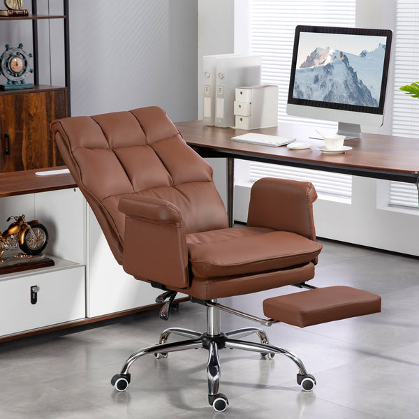 English Elm Homcom Ergonomic Executive Office Chair With Footrest, Pu Leather, Adjustable Recline & Swivel Design W2225P250009