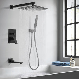 English Elm Male Npt Matte Black Shower System - Luxurious 12-Inch Rain Shower Head With Handheld Spray Set T3177P277540