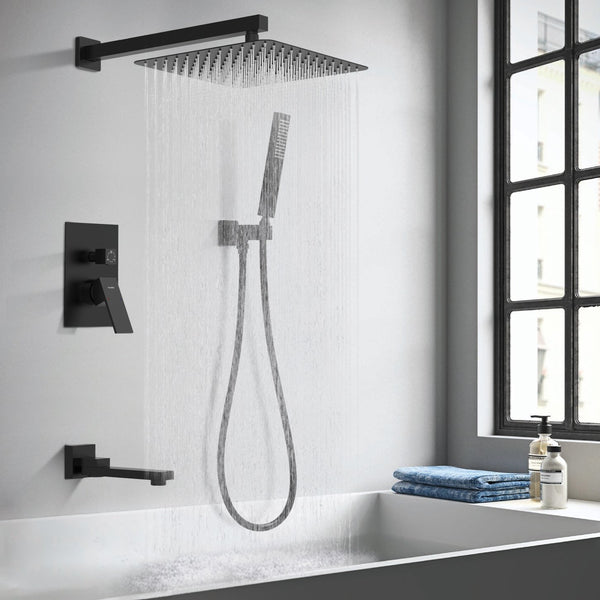 English Elm Male Npt Matte Black Shower System - Luxurious 12-Inch Rain Shower Head With Handheld Spray Set T3177P277540
