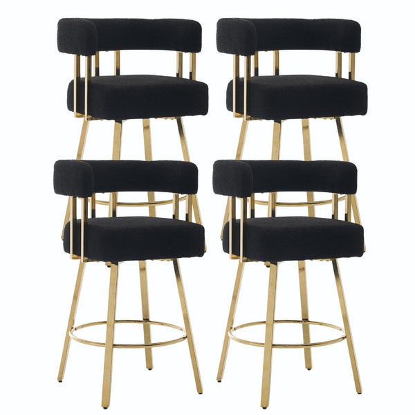 English Elm Ts Teddy Fleece Accent Chair Set of Two with Gold Square Legs for Glam Modern Spaces Black+Gold W2311P412749