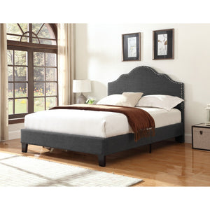 English Elm Gray Camelback Upholstered California King Bed with Nailhead Trim for Master Suite B361P497722