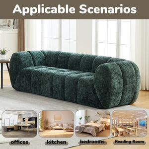 English Elm Chenille Cloud Sofa with Quilted Seat and Piano Key Backrest for Modern Living Rooms Green W834S00636
