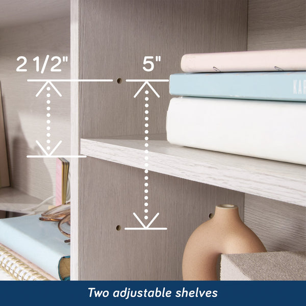 English Elm Full/Queen Bookcase Headboard White — Slim Engineered Wood, 2 Adjustable Shelves, Hidden Cord Access, Easy Assembly B356P402781