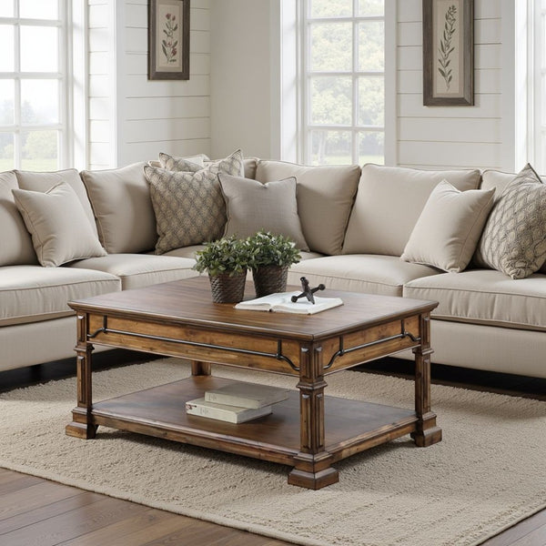 English Elm Barclay Acacia Wood Coffee Table with Open Shelf Rustic Brown Living Room Centerpiece B108P468533