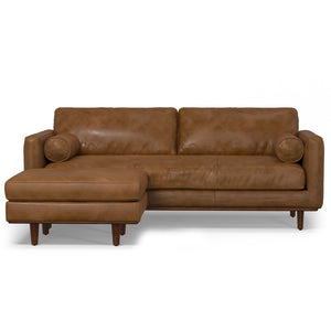 English Elm Morrison 89-Inch Sofa And Ottoman Set - Mid-Century Modern Comfort In Caramel Brown Leather Design B136P199275