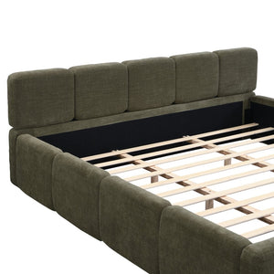 English Elm California King Boucle Upholstered Platform Bed Thick Block Headboard Modern Suite N757P391356D