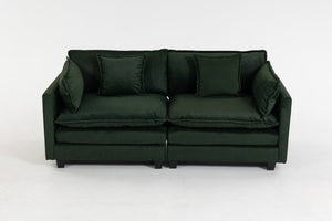 English Elm Modern Chenille Sectional Sofa with Chaise Lounge Solid Wood Frame Living Room Seating Antique Green W2530P463111