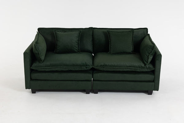 English Elm Modern Chenille Sectional Sofa with Chaise Lounge Solid Wood Frame Living Room Seating Antique Green W2530P463111