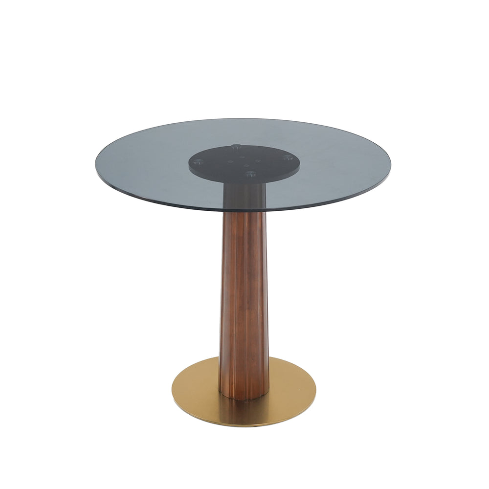 English Elm Modern Round Dining Table - 33.5" Glass Top With Wooden Legs & Gold Base For Cozy Spaces, 150 Lbs W1535S00596