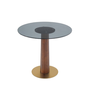 English Elm Modern Round Dining Table - 33.5" Glass Top With Wooden Legs & Gold Base For Cozy Spaces, 150 Lbs W1535S00596