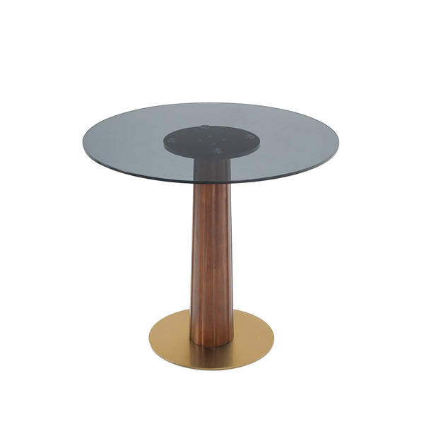 English Elm Modern Round Dining Table - 33.5" Glass Top With Wooden Legs & Gold Base For Cozy Spaces, 150 Lbs W1535S00596