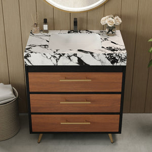 English Elm Modern Freestanding Vanity with Sintered Stone Top Ceramic Sink and Gold Steel Legs W3136S00054
