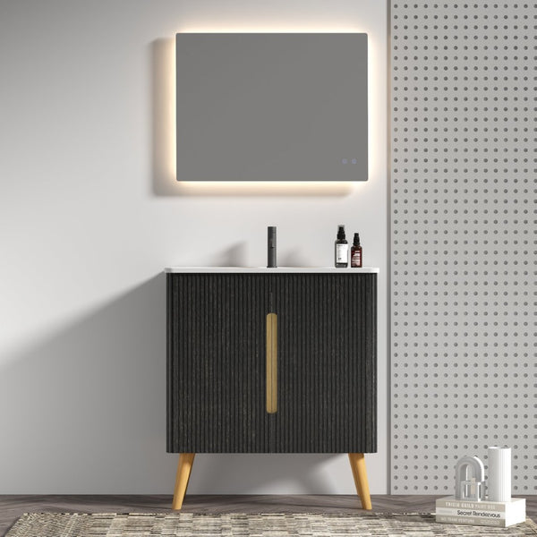 English Elm Cc0430f308 Etna Freestanding Bathroom Vanity Handleless Oak Cabinet Modern Bath W1865P330155