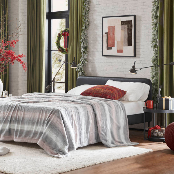 JLA Home Madison Park - Faux ultra-soft reversible faux fur blanket with faux mink reverse, machine washable, OEKO-TEX safe Blush/Grey MP51-8535