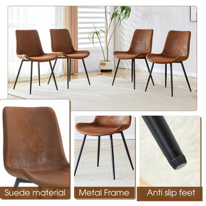 English Elm Table and Chair Set Fishbone Mdf Top with Six Brown Upholstered Seats for Dining W1151S03139