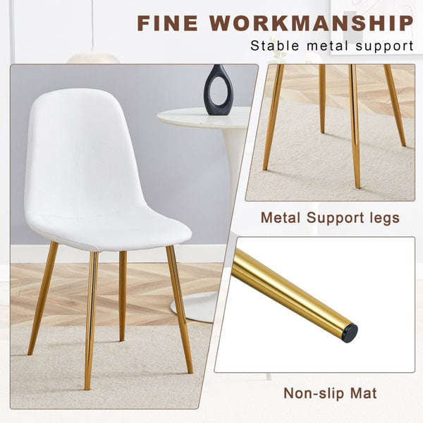 English Elm Table and Chair Set Adjustable Height Mdf Wood Grain Top with Four Linen Dining Chairs Golden+White W1151S03784