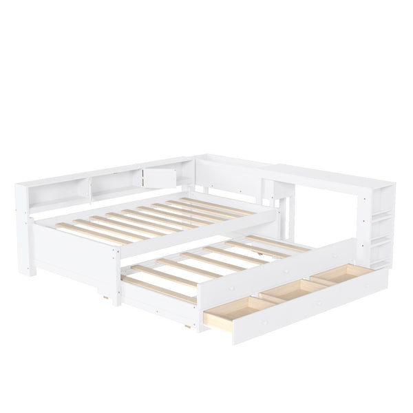English Elm Twin Daybed Pine Frame with Trundle Desk Hutch Shelves and Storage for Kids Rooms White W1580S00458