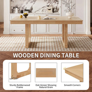 English Elm 7 Piece Farmhouse Dining Set Oak Veneer Extendable Table Six Upholstered Chairs Beige,Natural N752S000090N-1
