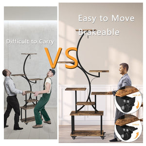 English Elm Plant Stand Indoor With Integrated Grow Lights, 62" Tall 8-Tier Mobile Plant Shelf For Any Room T3210P356960-GIGA