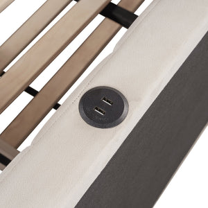 English Elm Full L-Shaped Upholstered Daybed with Pull-Out Twin Trundle, Built-In USB Ports, Modern Chic Design Beige SF000192AAA