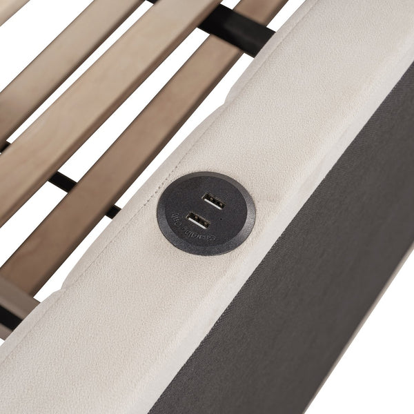 English Elm Full L-Shaped Upholstered Daybed with Pull-Out Twin Trundle, Built-In USB Ports, Modern Chic Design Beige SF000192AAA