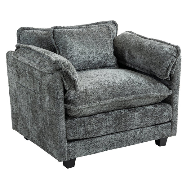 English Elm 55.32*39.76" Boucle Single Sofa with Ottoman, Wide Deep Cushion, Wrapped Arms, Storage Pockets, Cozy Contemporary Appeal DARK GREY W2715P269755