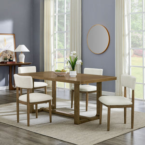 English Elm Dafne 5 Piece Rectangular Walnut Oak Dining Set with Plush Sherpa Upholstered Chairs B2749S00317