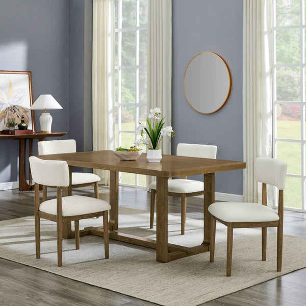 English Elm Dafne 5 Piece Rectangular Walnut Oak Dining Set with Plush Sherpa Upholstered Chairs B2749S00317