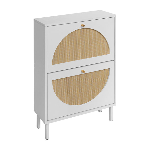 English Elm 2 Door Shoe Rack with Engineered Rattan, Metal Base & Anti-Slip Feet, Moisture-Proof, Slim 31.96"L W68850764