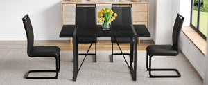 English Elm Black Faux Wood Grain Mdf Dining Set with Arched Metal Legs and Pu Chairs W1151S04364