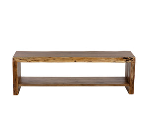 Sunpan Ridge Live Edge Bench - Captivating Solid Acacia Wood Design with Functional Bottom Shelf Storage Natural