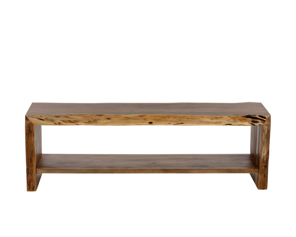 Sunpan Ridge Live Edge Bench - Captivating Solid Acacia Wood Design with Functional Bottom Shelf Storage Natural
