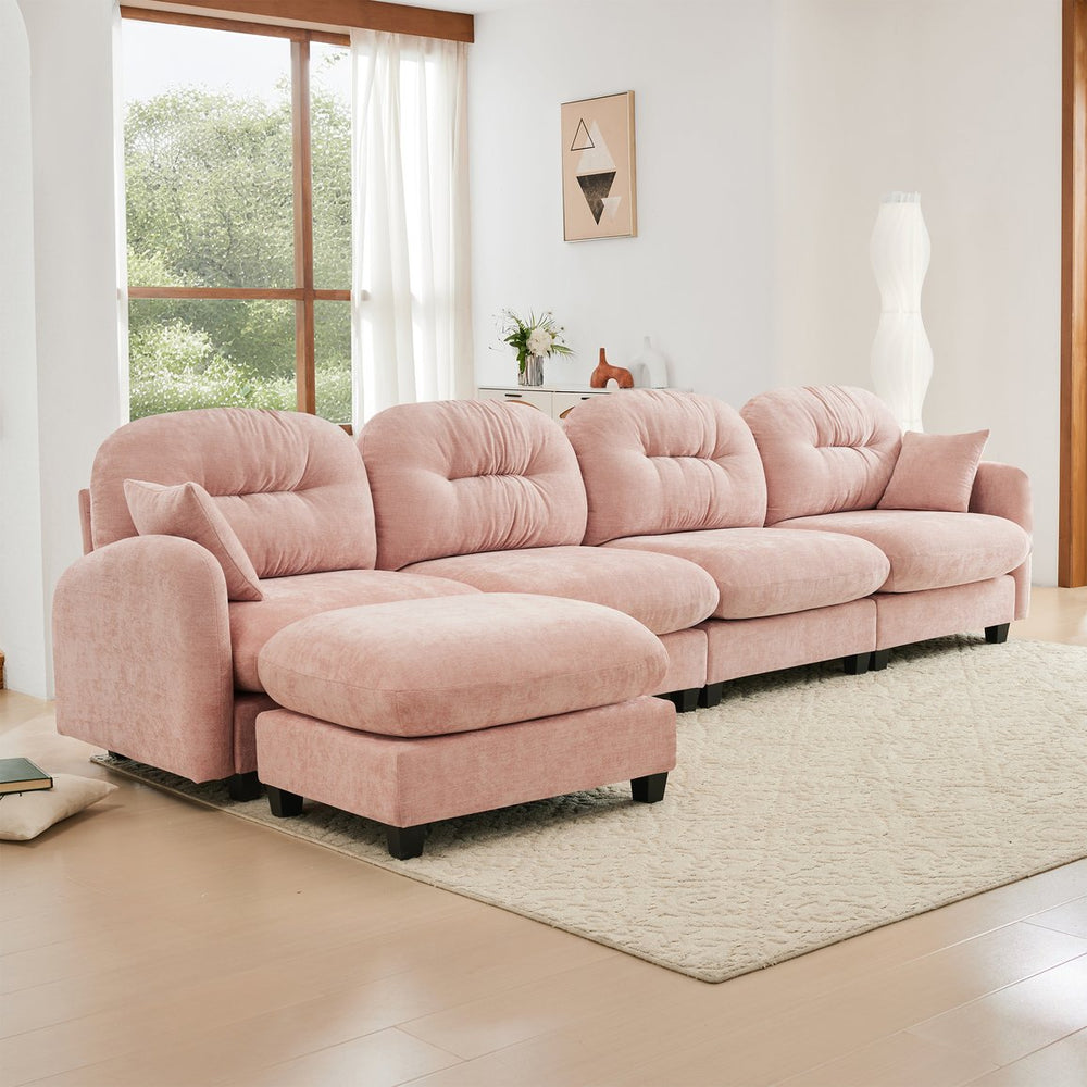 English Elm Modular Sectional Sofa With Ottoman - Soft Chenille, Ergonomic Design For Cozy Living Rooms & Nooks W714S01392