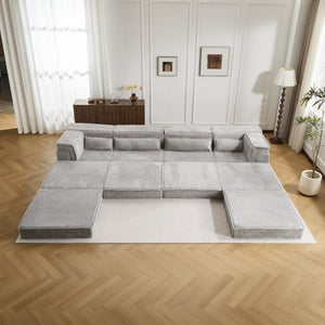 English Elm Compression Mahjong Sofa - Versatile Convertible Floor Seating With Ottoman, Pet-Friendly Fleece Fabric W3723S00036