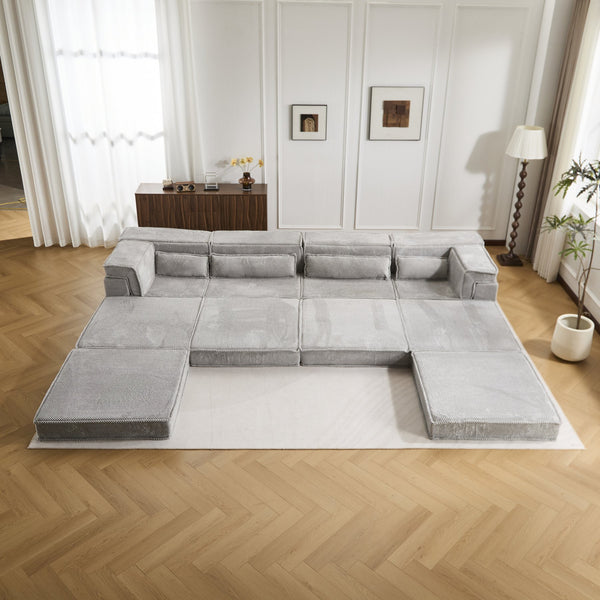English Elm Compression Mahjong Sofa - Versatile Convertible Floor Seating With Ottoman, Pet-Friendly Fleece Fabric W3723S00036