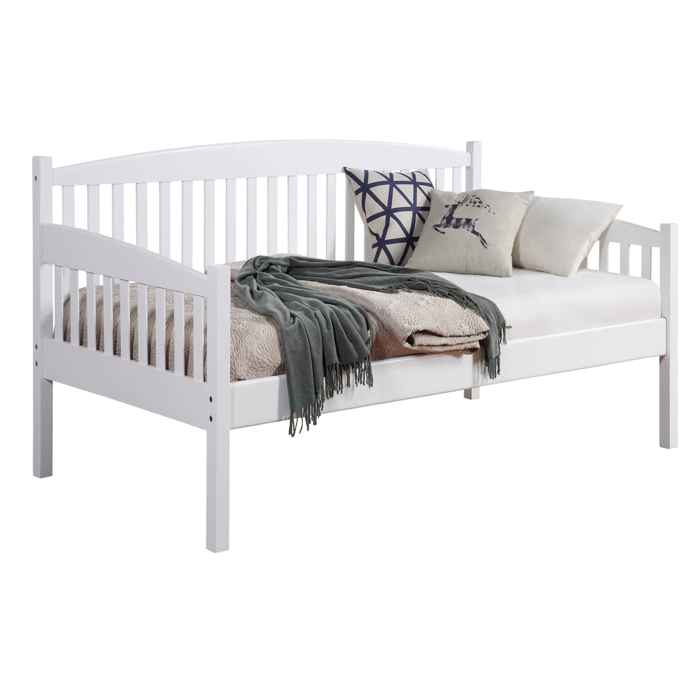 English Elm White Twin Daybed with Slatted Back, 13-Slat Support System, 12" Clearance, Pine Frame, Minimalist Elegance B062S00451
