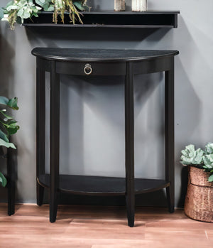 English Elm Justino Black Finish Half Moon Console Table with Drawer & Open Shelf, Pine Legs, 50lb Limit B2726P401497