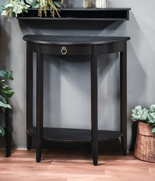 English Elm Justino Black Finish Half Moon Console Table with Drawer & Open Shelf, Pine Legs, 50lb Limit B2726P401497