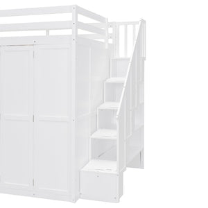 English Elm Full Size Loft Bed with Wardrobe Desk and Shelving for Modern Teen Bedroom White LT000679AAK-1