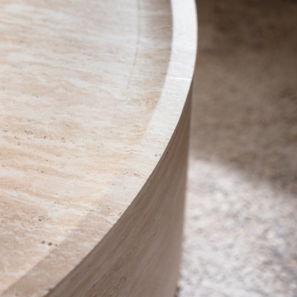 English Elm Round Amber Marble Texture Drum Side Table Compact Mdf Accent for Bedroom or Living Room W3081P255159