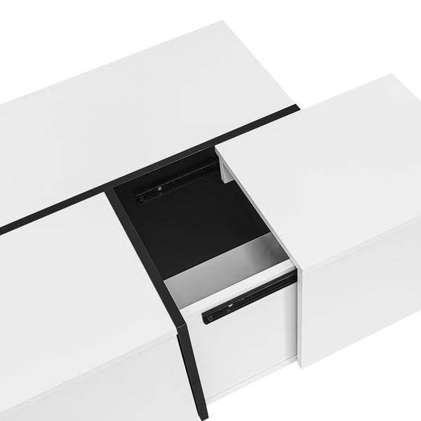 English Elm U-Can Extendable Coffee Table with Hidden Side Compartments and Dual Drawers, High-Gloss MDF Elegance White N724P292070K